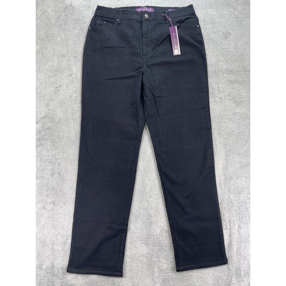 Gloria Vanderbilt Amanda Jeans Womens 14 Black Denim Stretch Soft Touch Straight - Picture 1 of 16